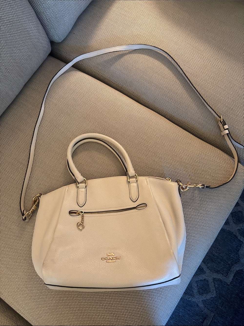 Coach Cream Pebbled Leather Satchel with Gold Hardware